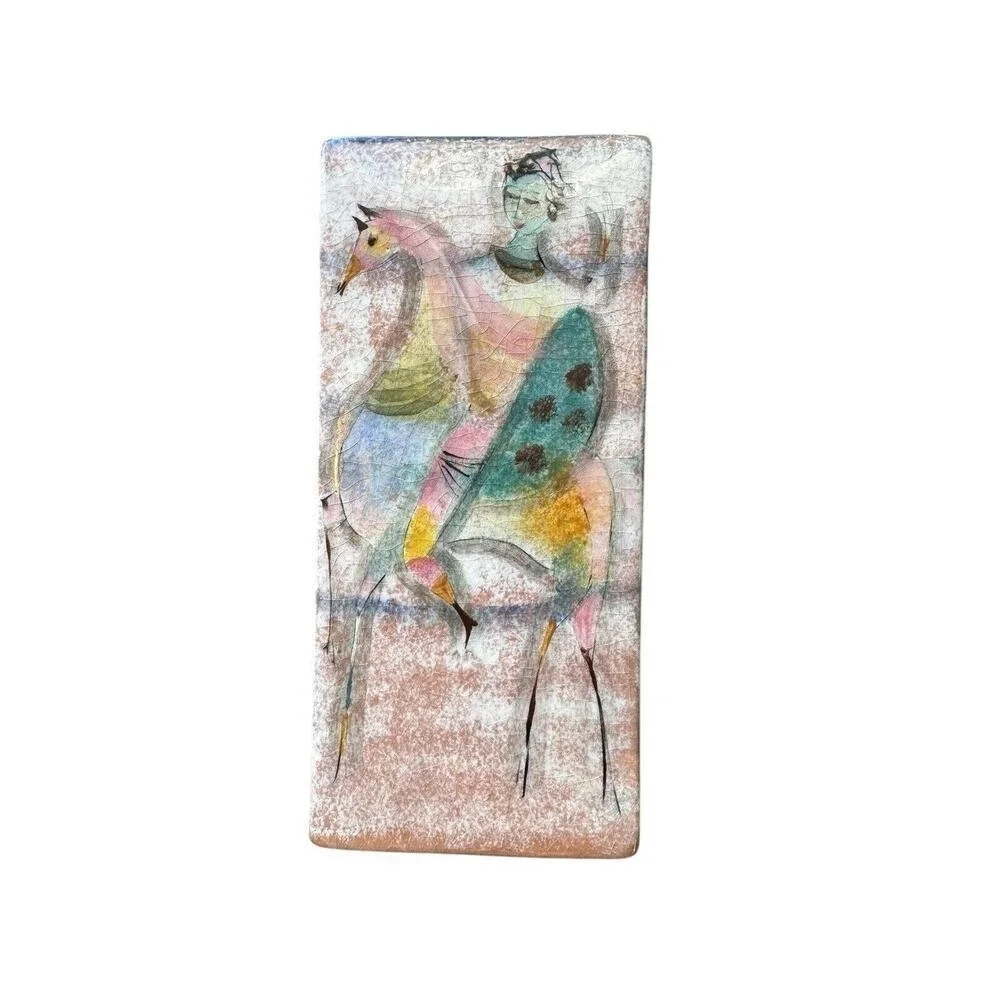 Mid-Century Rare Rectangular Vase Women & Their Horses Polia Pillin c.1950-60s